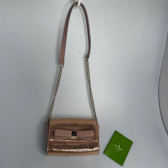 Kate Spade Gold Leather Montford Park Exotic w/Bow Crossbody Handbag $195 -NWD - Picture 7 of 16